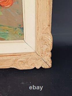 Oil on Wood Painting Knife Artwork Bouquet of Flowers Signed Juliette Bonnot