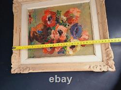 Oil on Wood Painting Knife Artwork Bouquet of Flowers Signed Juliette Bonnot