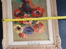 Oil on Wood Painting Knife Artwork Bouquet of Flowers Signed Juliette Bonnot