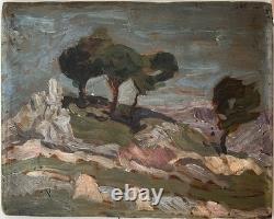 Oil on Wood Panel French Provençal Landscape, c. 1930–50, Original Painting
