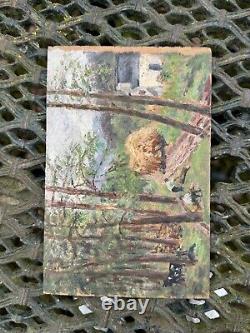 Oil on Wood Panel & Painting & Loggers in Baget st Christau April 1917