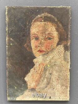 Oil on Wood Panel Portrait of a Young Woman from the Early 20th Century A4542