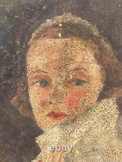 Oil on Wood Panel Portrait of a Young Woman from the Early 20th Century A4542