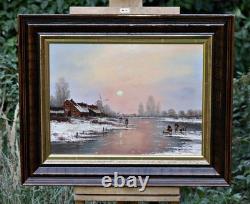 Oil on Wood Signed Mehrnia Winter Landscape River Framed Original Painting