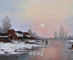 Oil on Wood Signed Mehrnia Winter Landscape River Framed Original Painting