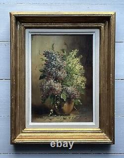 Oil on Wood Still Life Flowers Lilacs circa 1900