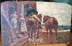 Oil on Wood United Kingdom Signed E. Ughill April 1912 Animated Scene