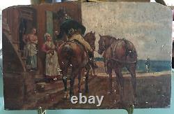 Oil on Wood United Kingdom Signed E. Ughill April 1912 Animated Scene