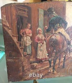 Oil on Wood United Kingdom Signed E. Ughill April 1912 Animated Scene