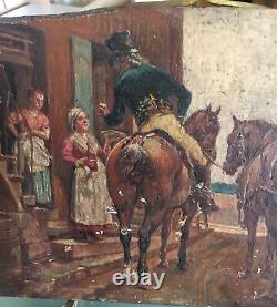 Oil on Wood United Kingdom Signed E. Ughill April 1912 Animated Scene