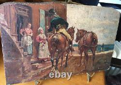 Oil on Wood United Kingdom Signed E. Ughill April 1912 Animated Scene