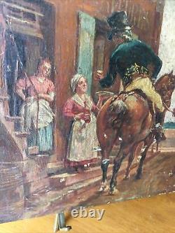 Oil on Wood United Kingdom Signed E. Ughill April 1912 Animated Scene