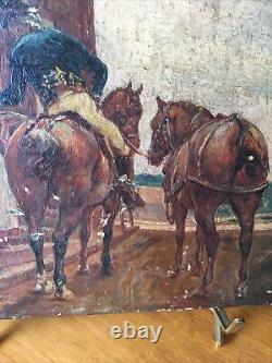 Oil on Wood United Kingdom Signed E. Ughill April 1912 Animated Scene