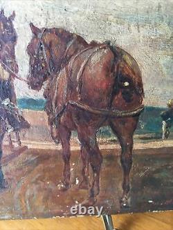 Oil on Wood United Kingdom Signed E. Ughill April 1912 Animated Scene