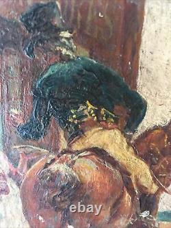 Oil on Wood United Kingdom Signed E. Ughill April 1912 Animated Scene