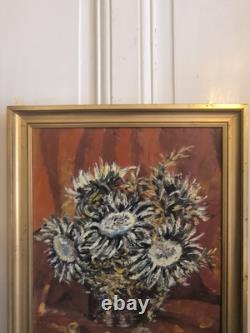 Oil on canvas N BOULIER Still Life with a Bouquet of Thistles gilded wooden frame