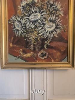 Oil on canvas N BOULIER Still Life with a Bouquet of Thistles gilded wooden frame
