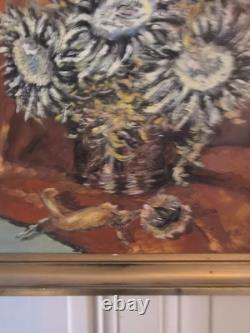 Oil on canvas N BOULIER Still Life with a Bouquet of Thistles gilded wooden frame