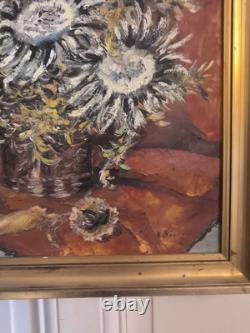 Oil on canvas N BOULIER Still Life with a Bouquet of Thistles gilded wooden frame