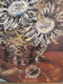 Oil on canvas N BOULIER Still Life with a Bouquet of Thistles gilded wooden frame