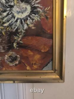 Oil on canvas N BOULIER Still Life with a Bouquet of Thistles gilded wooden frame