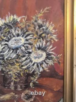 Oil on canvas N BOULIER Still Life with a Bouquet of Thistles gilded wooden frame
