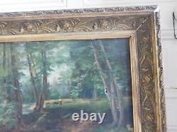 Oil on canvas anonymous painting Underwood with shepherdess French school Barbizon 19th century
