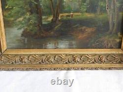Oil on canvas anonymous painting Underwood with shepherdess French school Barbizon 19th century