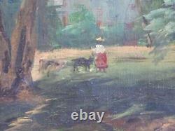 Oil on canvas anonymous painting Underwood with shepherdess French school Barbizon 19th century
