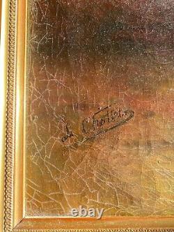 Oil on canvas, antique and signed 19th century, very nice gilt wood frame
