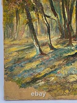 Oil on canvas under wood late 19th century forest knife painting signed A4021