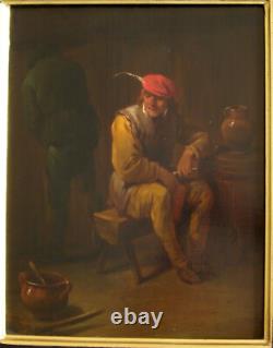 Oil on framed panel, Flemish school of the 19th century, tavern scene