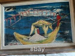 Oil on heavy cardboard by Poucette (1935–2006)