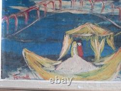 Oil on heavy cardboard by Poucette (1935–2006)