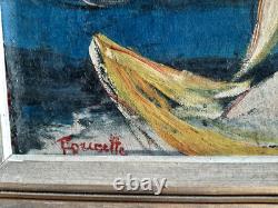 Oil on heavy cardboard by Poucette (1935–2006)