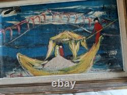 Oil on heavy cardboard by Poucette (1935–2006)