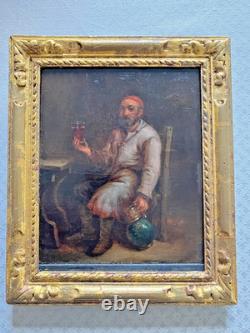 Oil on oak panel, The Drinker, follower of Teniers, 17th-century Flemish School