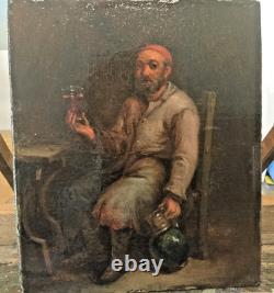 Oil on oak panel, The Drinker, follower of Teniers, 17th-century Flemish School