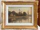 Oil On Panel Chanaz Village With Bridge And Church In Gold Frame Dated 1908