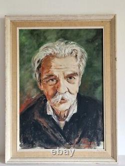 Oil on panel Portrait of a mustached man old painting signed framed