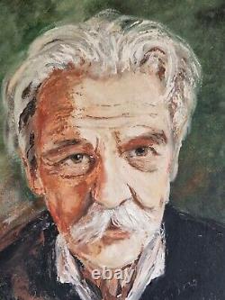 Oil on panel Portrait of a mustached man old painting signed framed