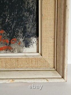 Oil on panel Portrait of a mustached man old painting signed framed