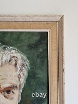 Oil on panel Portrait of a mustached man old painting signed framed
