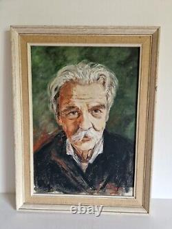Oil on panel Portrait of a mustached man old painting signed framed