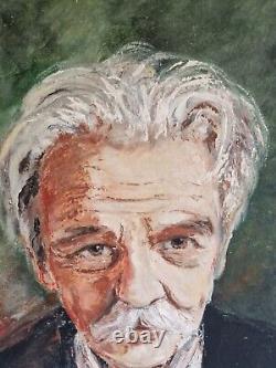 Oil on panel Portrait of a mustached man old painting signed framed