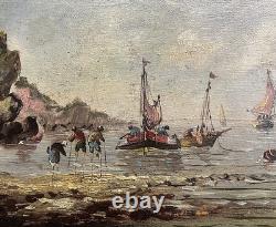 Oil on panel, fishing sailboats on stilts, signed, 162 x 220 mm