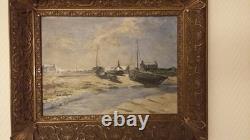 Oil on wood André Dauchez Breton painter The Boats of Lescoril