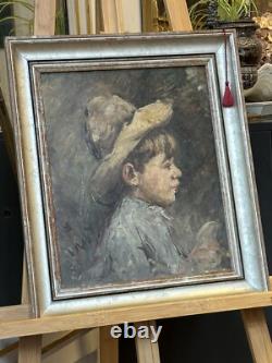 Oil on wood, Isabelle Mège, blond boy's profile