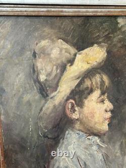 Oil on wood, Isabelle Mège, blond boy's profile