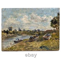 Oil on wood Louis Édouard Garrido riverbank